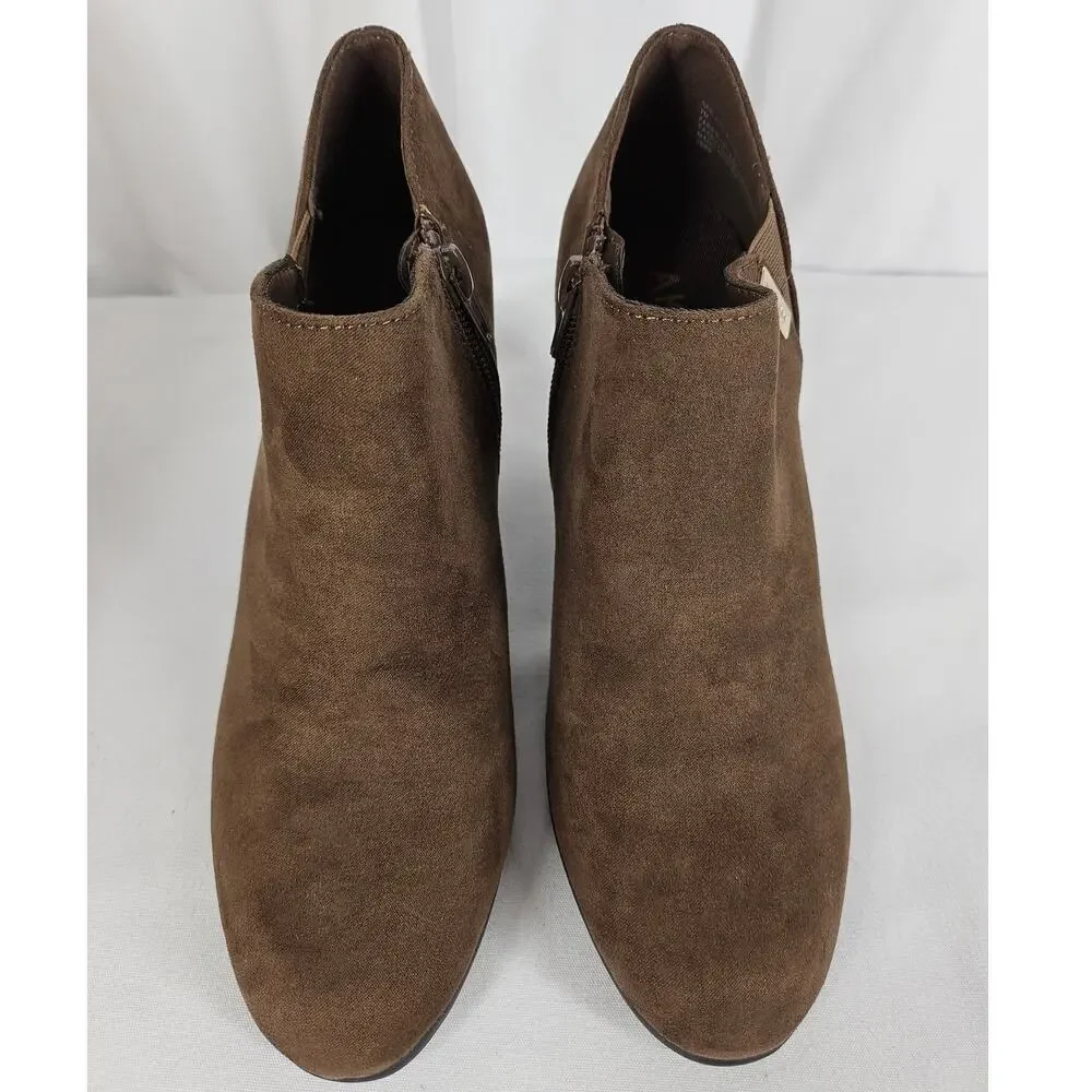 ANNE KLEIN XLAND BROWN HEEL ZIP ANKLE BOOTIES – WOMEN’S SIZE 7 – FABRIC UPPER